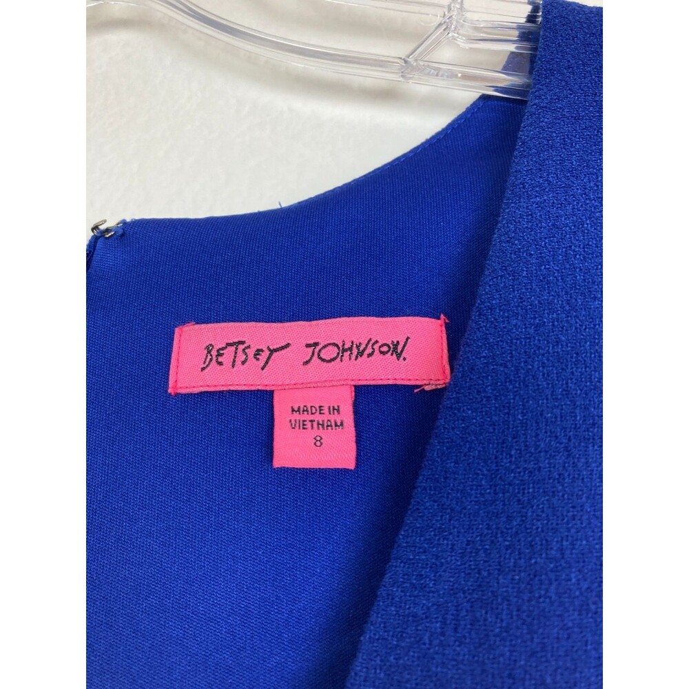Betsey Johnson NWT Blue Midi Dress Size 8 Flounce Curved Ruffle Hem Luxe Classic - Picture 3 of 7